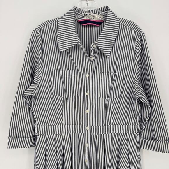 Eliza J Striped Button Front Fit & Flare Shirt Dress Half sleeve Navy Size 16 - Picture 3 of 9